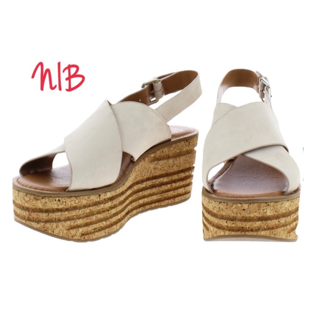 NIB bone suede Caroline cork leather platforms (8.5) FRANCO SARTO light beige